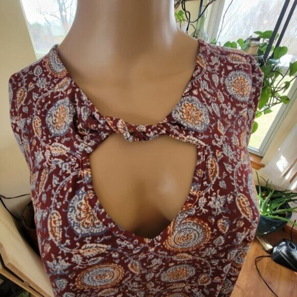 Three Pink Hearts Dress Small Shift Paisley Flowy keyhole Stretchy midi SOFT EUC - Picture 6 of 11